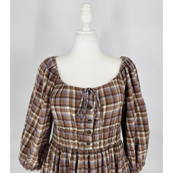 Madewell Sophia Cotton Flannel Midi Dress Milkmaid Bodice Womens Size Medium - Picture 3 of 11